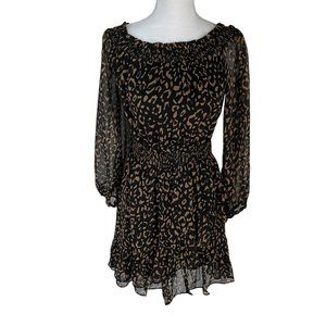 The Impeccable Pig Black Tan Animal Print Off The Shoulder Mini Dress Small S